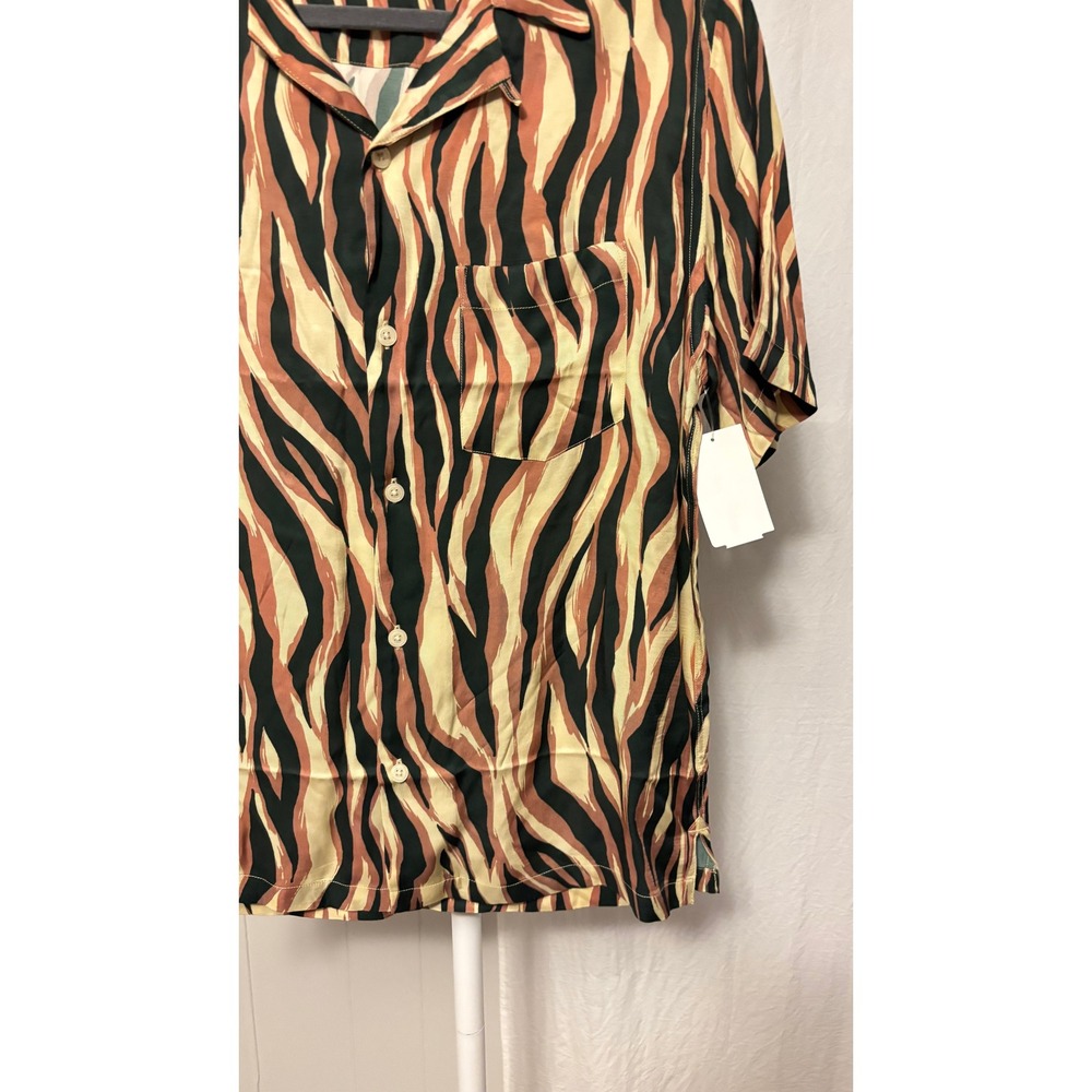 $199 NWT AllSaints Fired Camp Shirt Mens XS Brown Tiger Animal Print - Picture 7 of 11